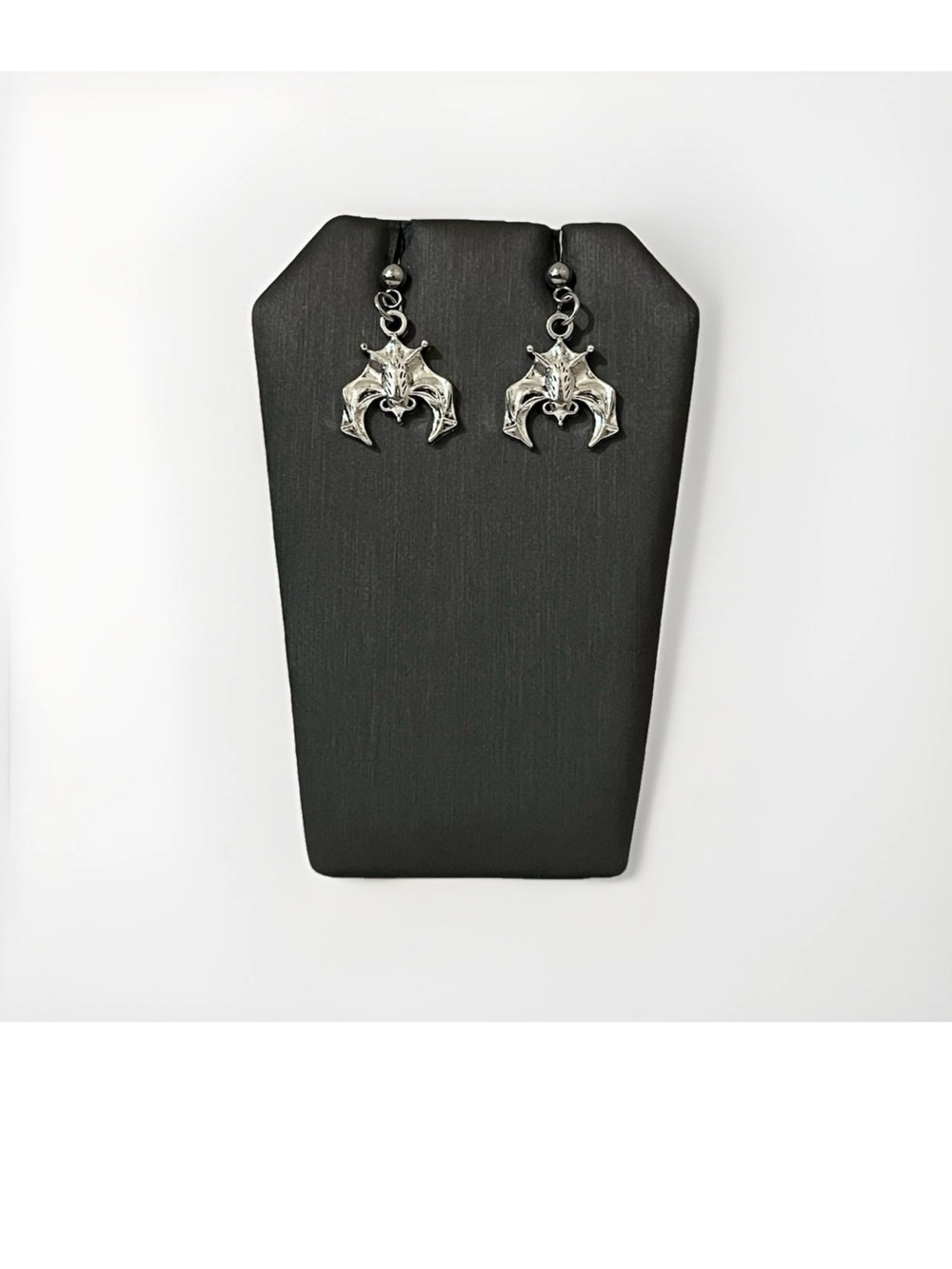 Gothic Punk Silver Bat Drop Hook Earrings Vampires Halloween Spooky Whimsigoth
